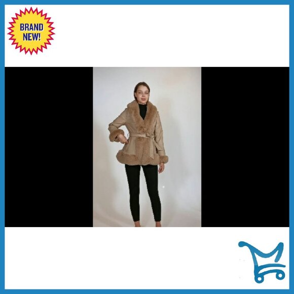 Faux Leather Jacket with Faux Fur Collar, Peplum Parka Coat with Belt, Winter - Picture 7 of 7